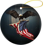 Christmas Ornament  Bald Eagle American Flag Christmas Tree Ceramic Round Hanging Ornament Double Sided Xmas Tree Decorations Funny Gifts For Family Holiday Party Souvenir For  Event