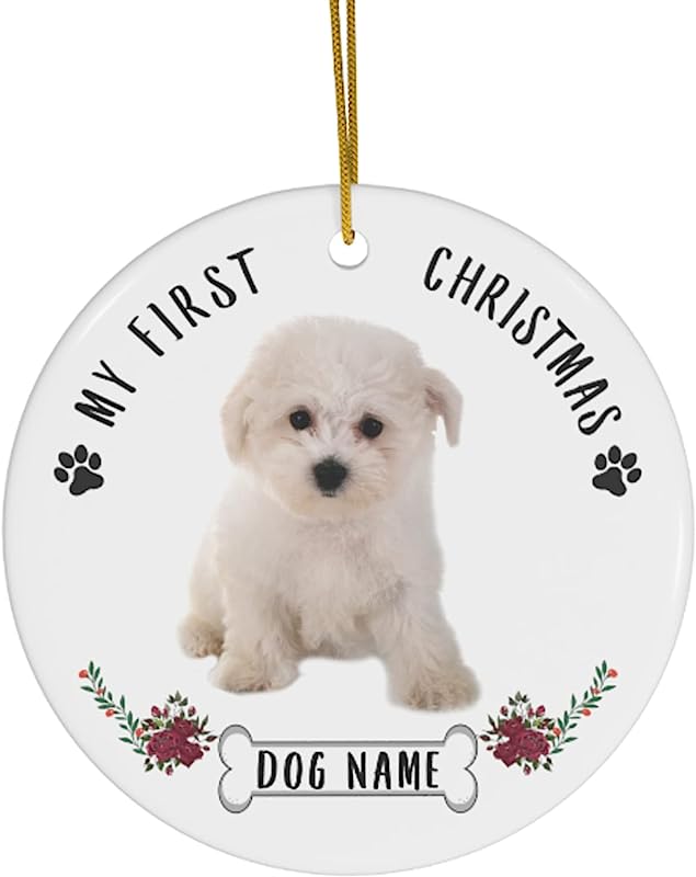 Personalized Name Custom Year Bichon Frise Puppy Puppys New Years 2024 Decorations Gifts First  Christmas Tree Ornaments Circle Ceramic