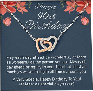 90th Birthday Necklace A Very Special Happy Birthday To You Interlocking Hearts Necklace Personalized Birthday