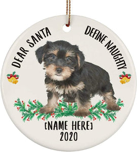 Funny Personalized Name Morkie Black Brown Dear Santa Define Naughty Gifts  Christmas Tree Ornaments White Ceramic Circle