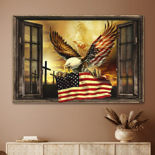 Amazing Eagle Through The Windows Jesus American Flag - Matte Canvas