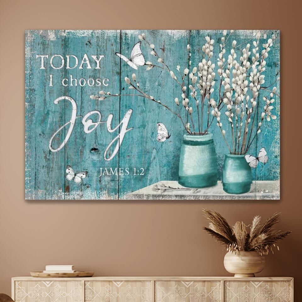 Today I Choose Joy Cotton Flower Blue Vintage - Matte Canvas