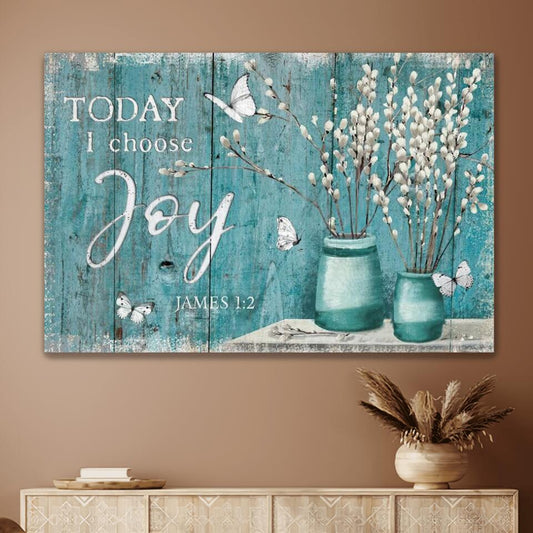 Today I Choose Joy Cotton Flower Blue Vintage - Matte Canvas