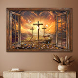 Window Frame Sunset Painting Path To Heaven Cross Jesus - Matte Canvas