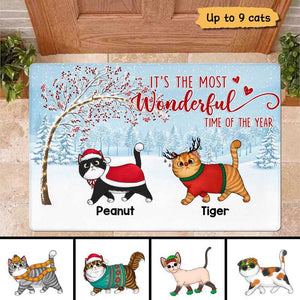 Cats Under Berry Tree Christmas Personalized Doormat