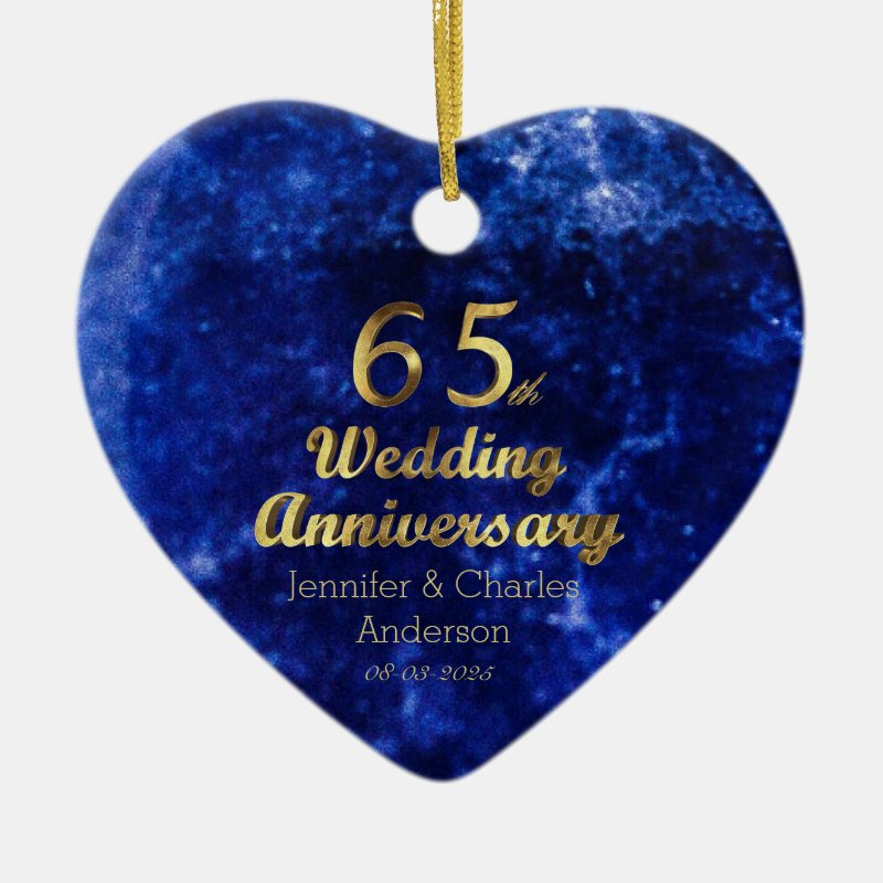 65Th Sapphire Wedding Anniversary Gold Typography Ceramic Ornament