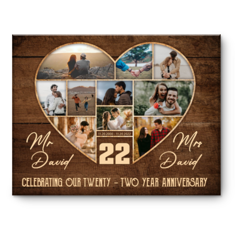 22nd Wedding Anniversary Present, Gift For 22nd Anniversary, Heart Shape Photo Collage