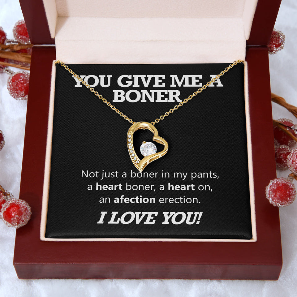 Girlfriend Wife Necklace Gift - You Give Me A Boner - Funny Valentines Day Gift I Love You Forever Love Necklace, Valentine Gift for Her