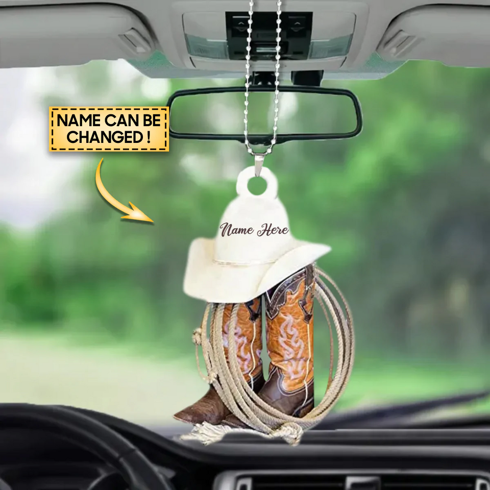 Christmas Ornament, Personalized Boots And Hat Cowboy Flat Acrylic Car Ornament