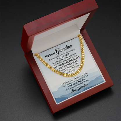 Necklace for Grandson - To My Dear Grandson Necklace from Grandma Always Remember How Much I Love You, Gift for Grandson Cuban Link Chain Necklace XL051N