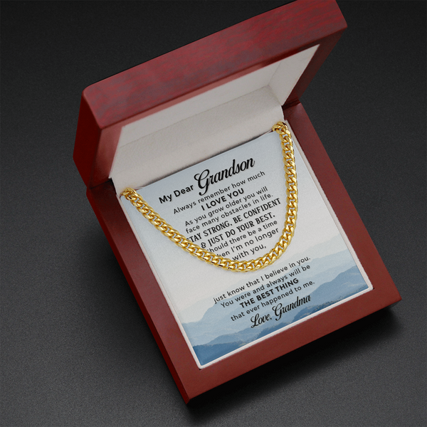 Necklace for Grandson - To My Dear Grandson Necklace from Grandma Always Remember How Much I Love You, Gift for Grandson Cuban Link Chain Necklace XL051N
