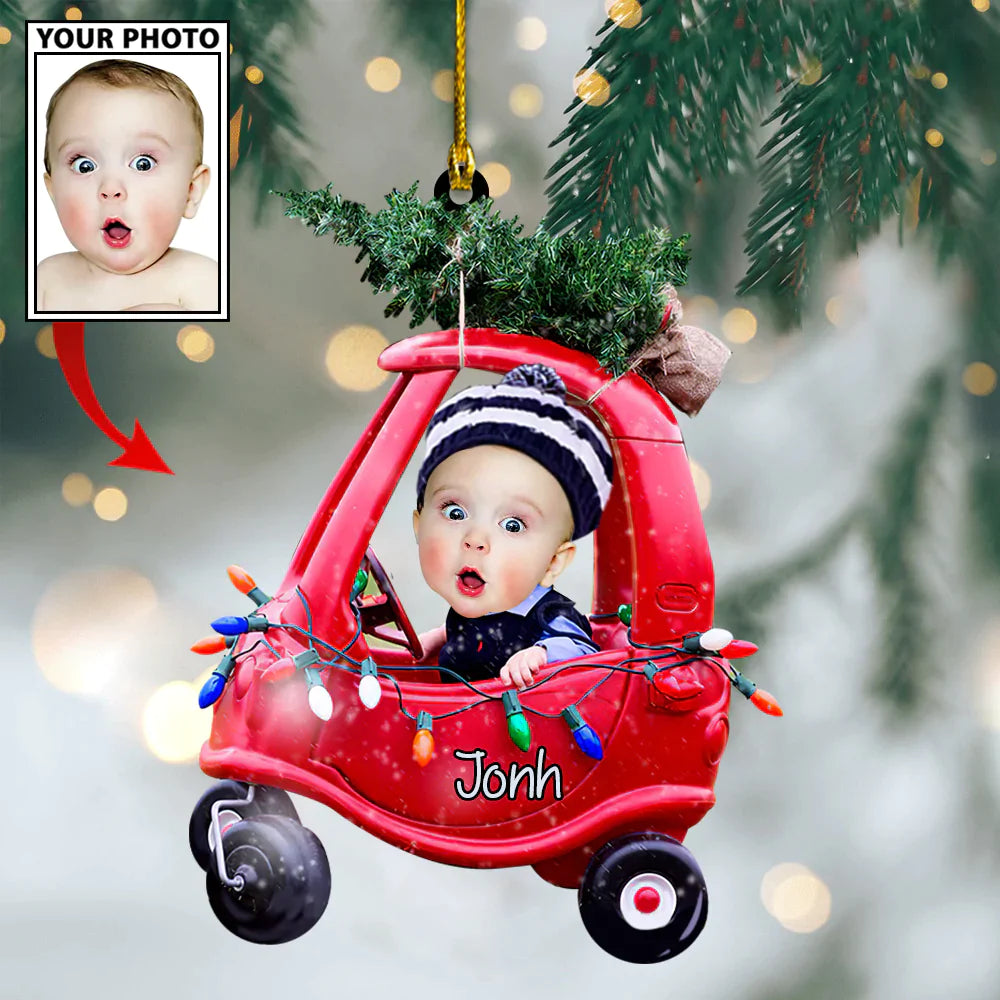 Custom Christmas Photo Baby Pine Tree On Little Truck Ornament LTP01