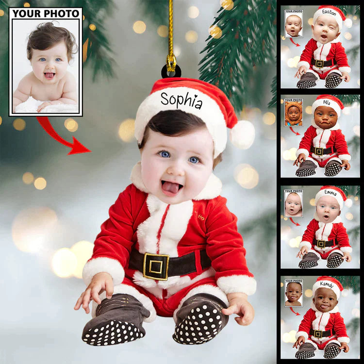 Custom Baby Cartoon Boy Cute Photo With Name for Christmas Ornament