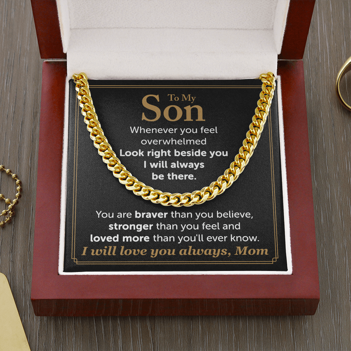 To My Son Necklace From Mom - I will love you always, Mom Cuban Link Chain Necklace