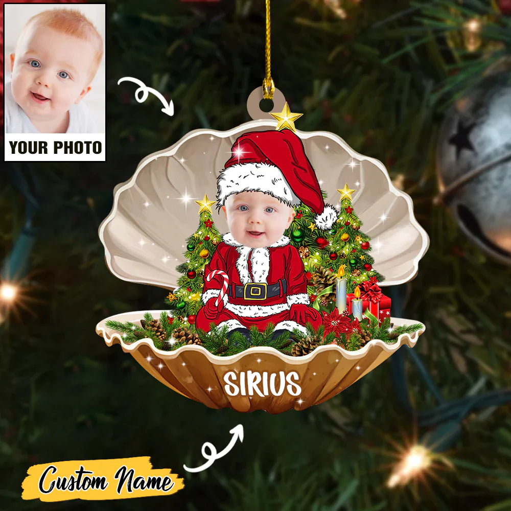 Custom Baby Santa Photo With Name for Merry Christmas Ornament CTH01