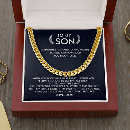To My Son - A Hug Just Hold This Close To Feel My Love - Cuban Link Chain Necklace