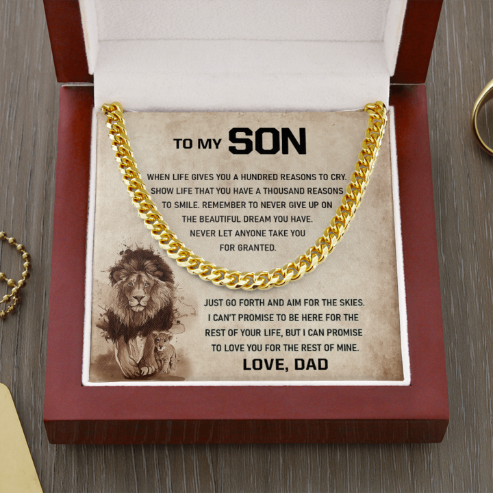 To My Son - Remember To Never Give Up - Cuban Link Chain Necklace
