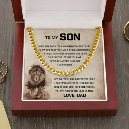 To My Son - Remember To Never Give Up - Cuban Link Chain Necklace