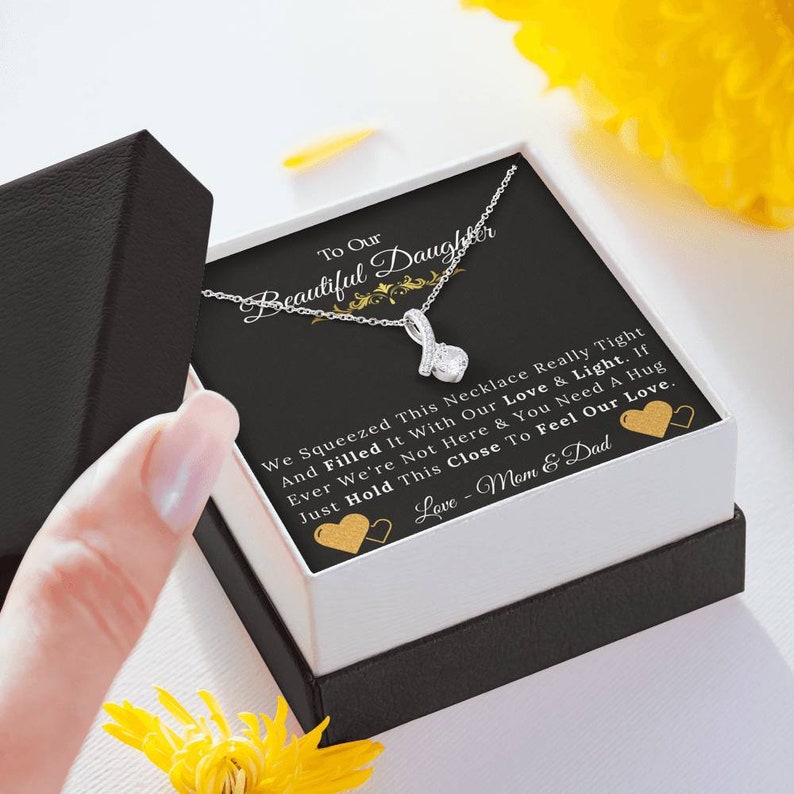 To Our Beautiful Daughter From Mom & Dad Necklace Just Hold This Close To Feel Our Love Alluring Beauty Necklace XL046D