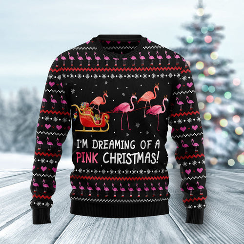 Flamingo I’m dreaming of a Pink Christmas Ugly Christmas Sweater 