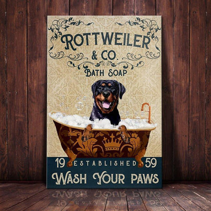Rottweiler Dog Bath Soap Company Canvas Wall Art, Wall Decor Visual Art