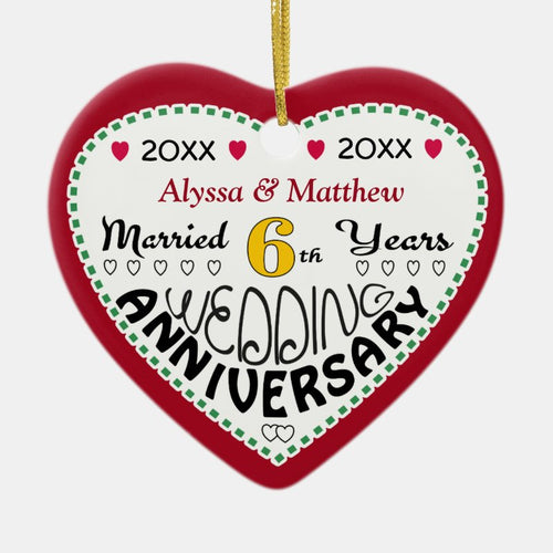 6Th Anniversary Gift Heart Shaped Christmas Ceramic Ornament
