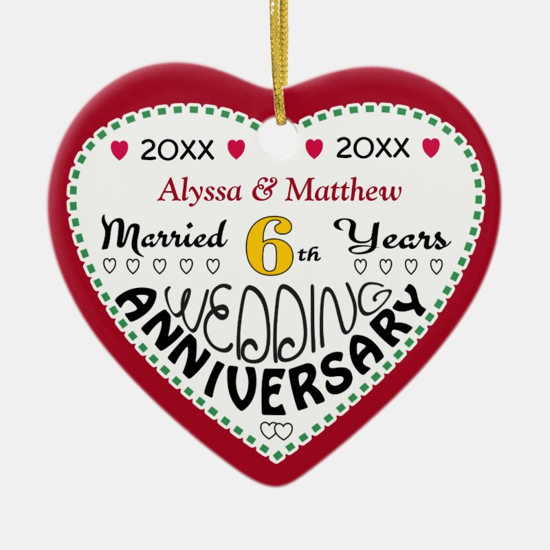 6Th Anniversary Gift Heart Shaped Christmas Ceramic Ornament