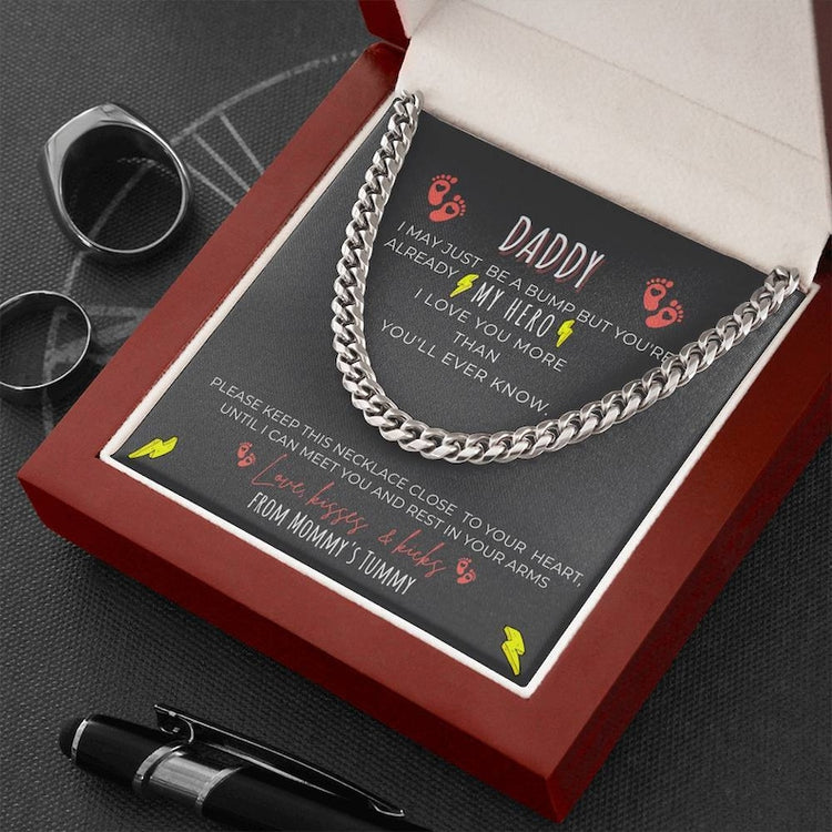 Daddy Necklace - My Hero I Love You More Than You'll Ever Know, First Time Dad Gift, New Dad Gift, Cuban Link Chain Necklace - TGV