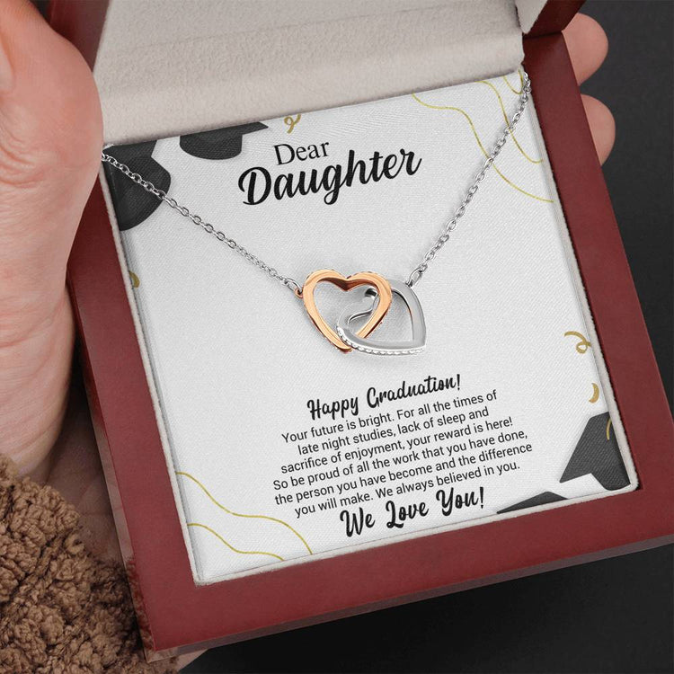 Dear Daughter Graduation Necklace Gift - Your Future is bright - We always believed in you - College, High School, Senior, Master Graduation Gift - Class of 2022 Interlocking Hearts Necklace - 036B - TGV