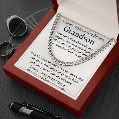Grandson Baptism Necklace Gift, Christening Gift for Grandson, Cuban Link Chain Necklace For Grandson, Sentimental Baptism Gift For Boy - TGV