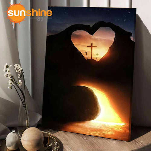 Jesus Christ three crosses he is risen - Matte Canvas