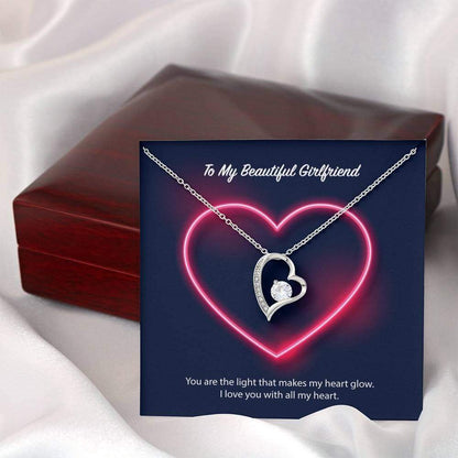 To My Beautiful Girlfriend Forever Love Necklace (14K White Gold Finish)