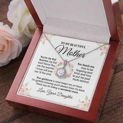 To My Beautiful Mother Necklace Gift From Daughter Son - You're my first teacher Love Knot, Alluring Beauty Necklace 067C - TGV