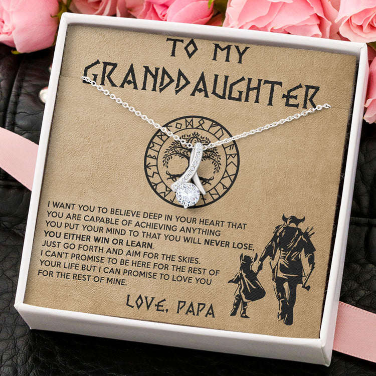 To My Daughter Granddaughter Necklace Gift - Viking Father Daughter Necklace Gift From Dad - Granddaughter Necklace Gift From Grandpa Papa - You either win or learn - Love Knot, Eternal Hope, Alluring Beauty Necklace 050C - TGV