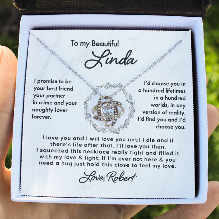 To My Girlfriend Soulmate Wife Necklace Gift - I promise to be your best friend, your partner in crime Love Knot Necklace, Alluring Beauty, Sunflower Necklace Gift from Husband 365B - TGV