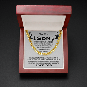 To My Son Necklace Be Brave and Never Let Fear Stop You From Chasing Your Dreams Love, Dad Hunting Cuban Link Chain Necklace 343K - TGV