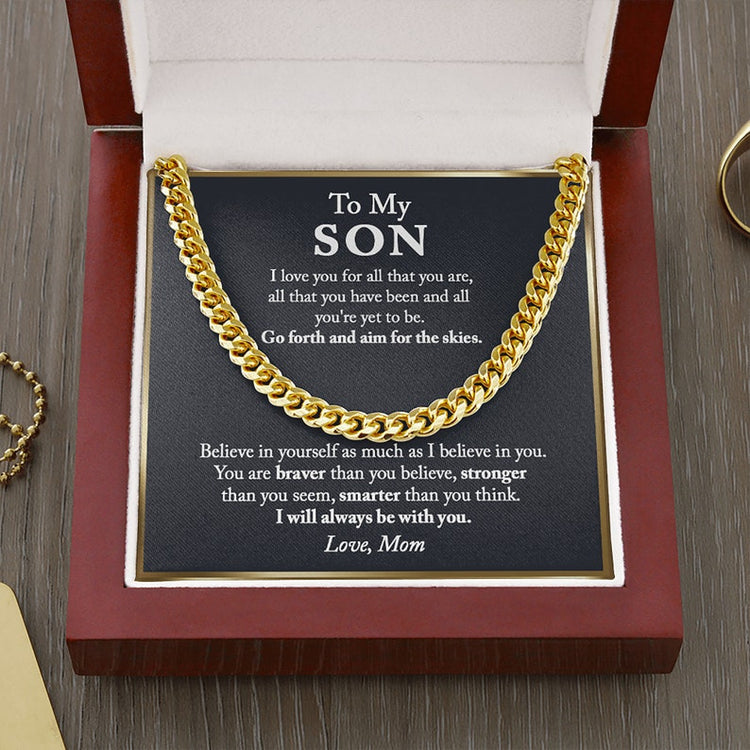 To My Son Necklace, I Will Always Be With You Love Mom, Cuban Link Chain Necklace, Necklace Gift For Son From Mom - TGV