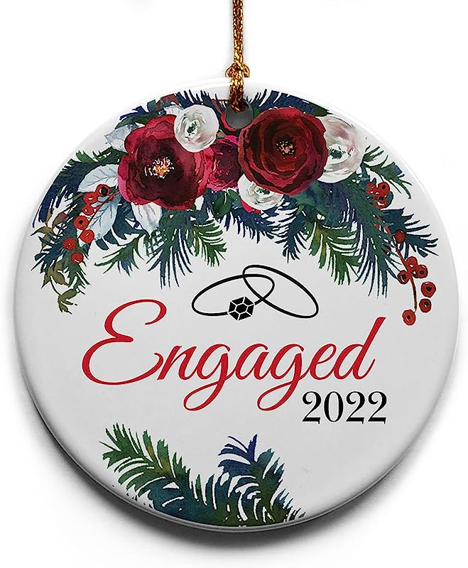 Engaged Ceramic Christmas Tree Ornament Collectible Holiday Keepsake 2.875" Round Ornament In Decorative Gift Box With Bow For The Newly Engaged Couple!