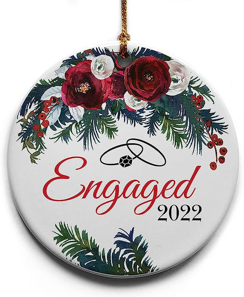 Engaged Ceramic Christmas Tree Ornament Collectible Holiday Keepsake 2.875" Round Ornament In Decorative Gift Box With Bow For The Newly Engaged Couple!
