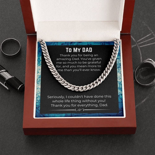 Message Card Necklace Handmade Jewelry Message Necklace Jewelry Card Dad Cuban Link Chain necklace on message card.