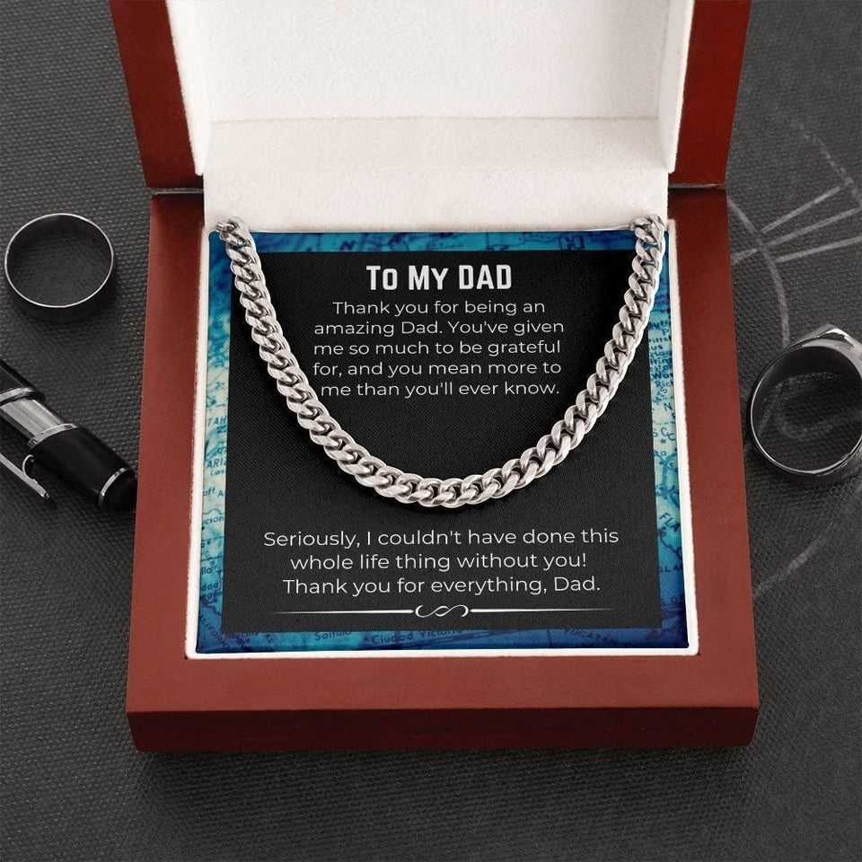 Message Card Necklace Handmade Jewelry Message Necklace Jewelry Card Dad Cuban Link Chain necklace on message card.