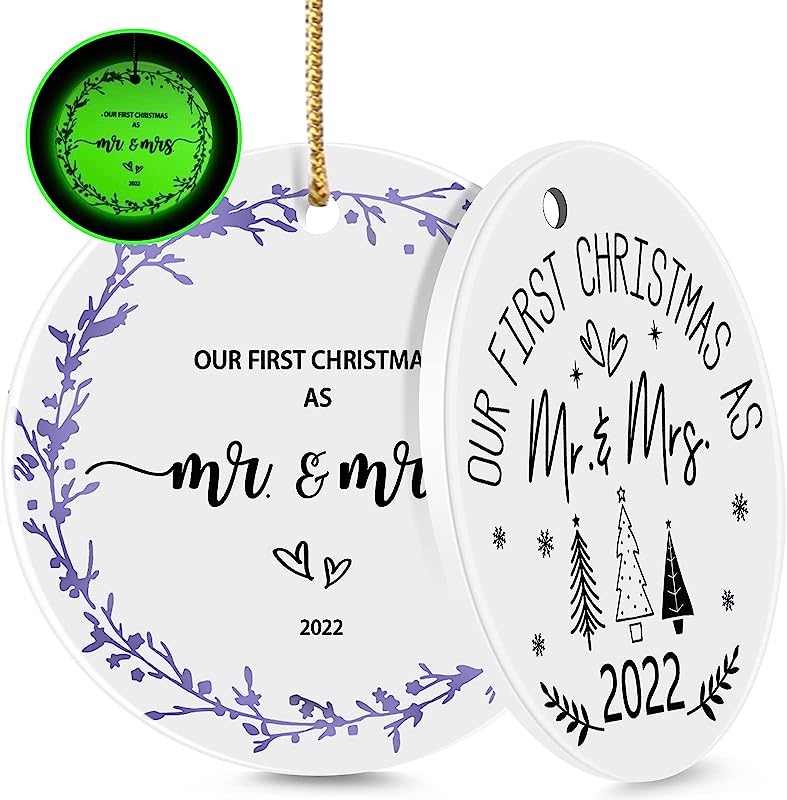  Our First Christmas As Mr. And Mrs. Ornament, First Christmas Married Ornaments, Wedding Gifts For Couple, Christmas Tree Decoration Luminous Ornament, Newlywed Christmas Keepsake