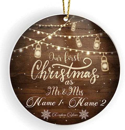 Personalized Our First Christmas As Mr And Mrs Ornament Name Customized White Acrylic Newlywed Couples Pine Tree Ornaments Gifts For Husband Wife Him Her On Anniversary