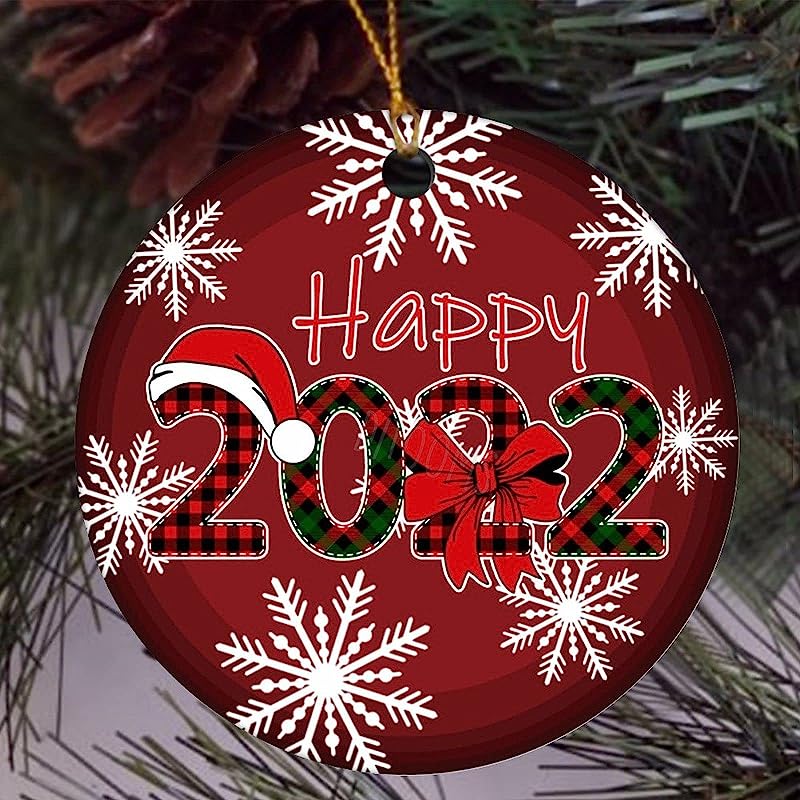 Round Ceramic Ornament For Christmas Tree, Happy  Christmas Ball Xmas Holiday Decor, Merry Christmas  Santa Reindeer Sleigh Housewarming Gift