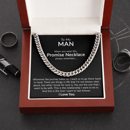 To My Man Promise Necklace Cuban Link Chain Necklace With Message Card Gift For Him From Her, Wedding gift, Valentine Day, Birthday