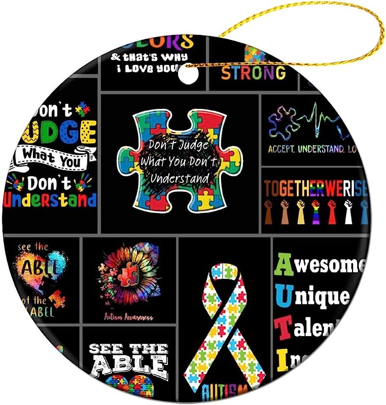 Nelife Christmas Tree Ornament Autism Awareness Ceramic Ornaments Hanging Pendant For Xmas Tree Home Wedding Decorations, Gifts Souvenir