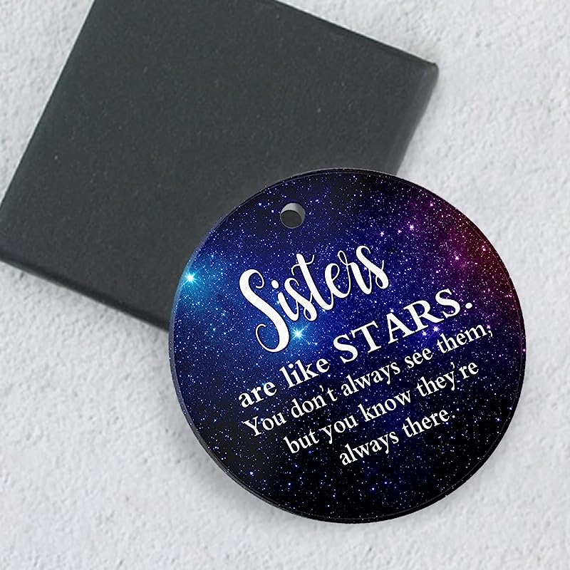Christmas Ornament -Love Gift Sister Are Like Stars Gift For Sister Holiday Keepsake Round Ceramic Christmas Tree Ornament Decoration 3 Inch Xmas Present With Gift Box