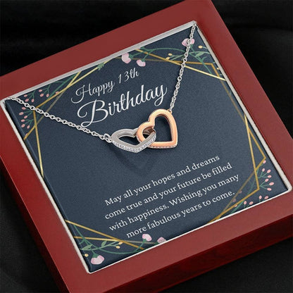 13th Birthday Neaklace Interlocking Hearts Necklace Happy 13th Birthday 13th s for Girls Jewelry For 13 Year Old