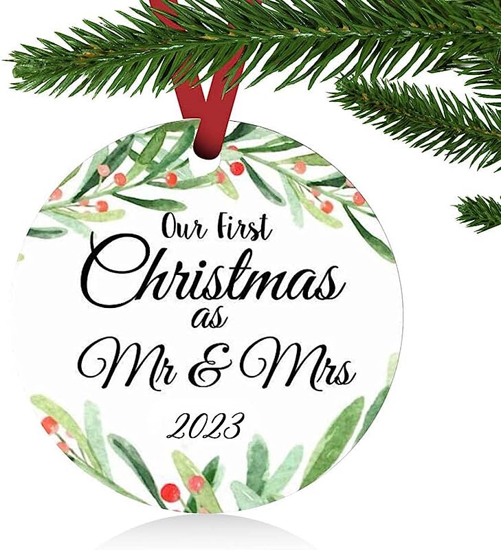 Christmas Ornaments  Our First Christmas As Mr & Mrs Couple Married Wedding Gifts Bridal Shower Gifts Decoration 3" Ornament (Green Mr & Mrs)