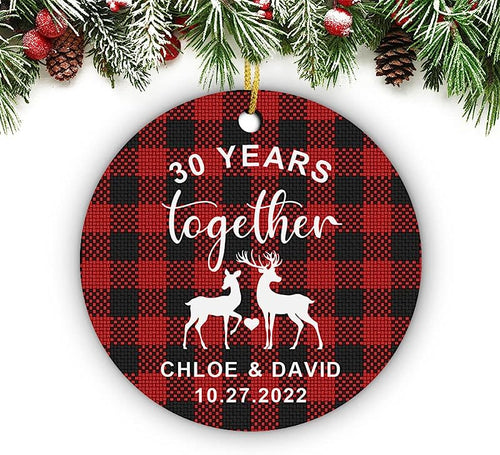 Years Together, Wedding Anniversary Christmas Ornament , Custom Name & Year, Personalized Gift For Couple Circle Christmas Ornament